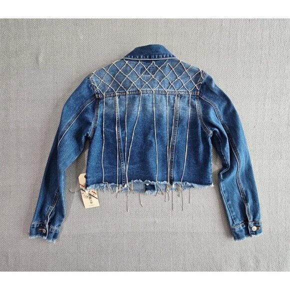 NWT Denim Blvd Los Angeles Denim Jacket Women's Size Small Bling Rhinestoned - Picture 9 of 14